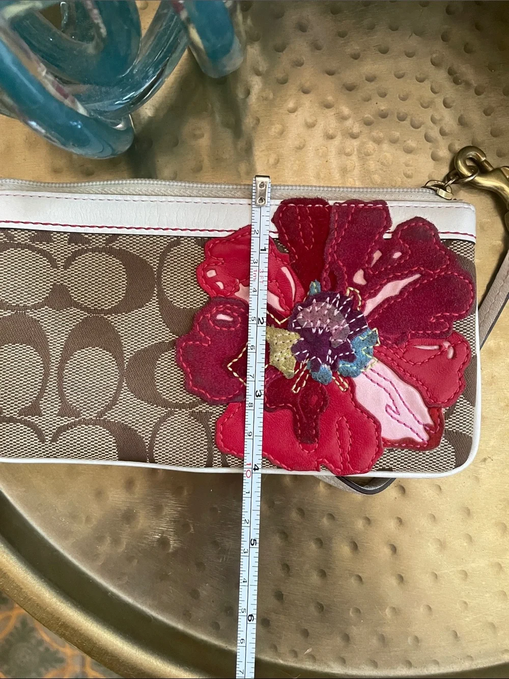 Coach Poppy Signature Floral Canvas and Leather Wristlet Floral Applique Rare